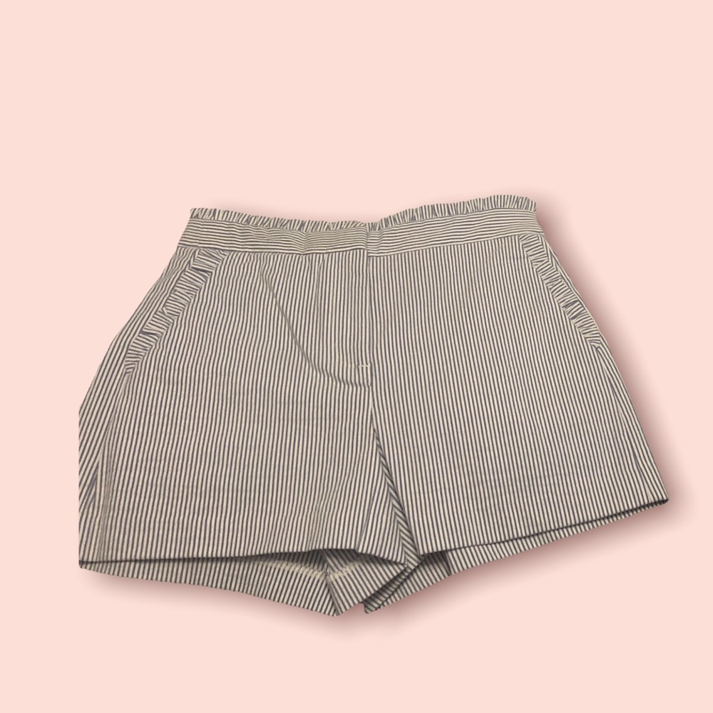 JCrew Blue Ticking Stripe Ruffle Shorts 00